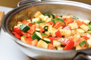 sartén con pisto de calabacín